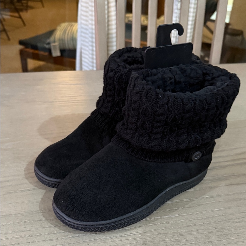 Muk Luks Black Knit Cuff Slip-On Slipper Boots - Picture 2 of 4